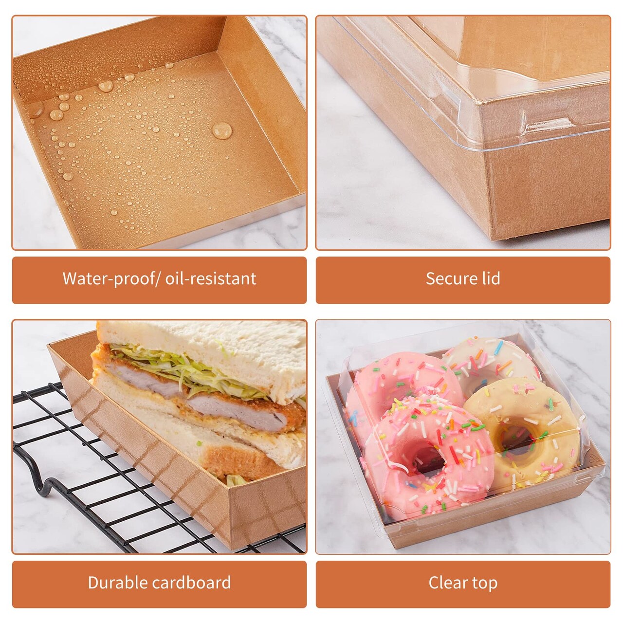 50 Pieces Small Charcuterie Boxes with Clear Lids, To Go Paper Disposable Food Containers, 5 Inches Bakery Dessert Boxes for Sandwich, Cookie, Pastry, Cake Slice (Brown)